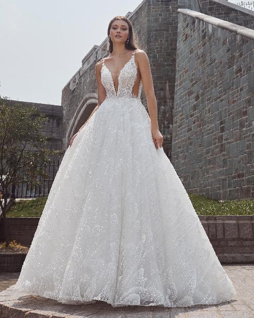 124115 sparkly princess ball gown wedding dress with pockets and spaghetti straps1
